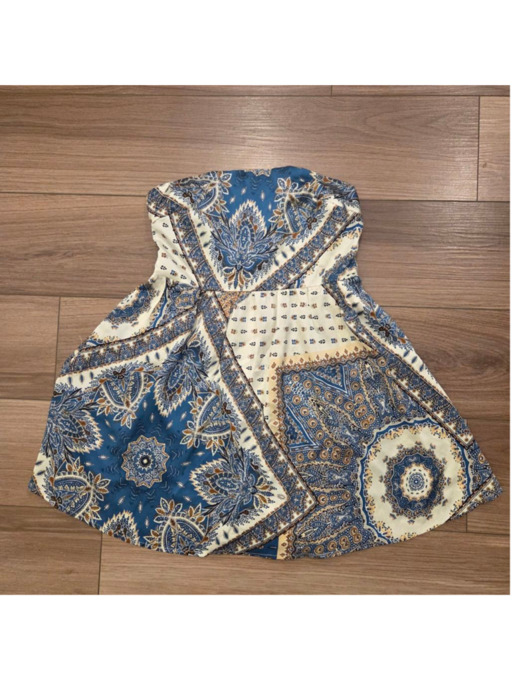 Women's CIDER Blue & White Paisley Strapless Dress Size small